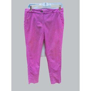 MICHAEL KORS BARBIECORE PINK WHITE HERRINGBONE STRAIGHT ANKLE LENGTH PANTS 8